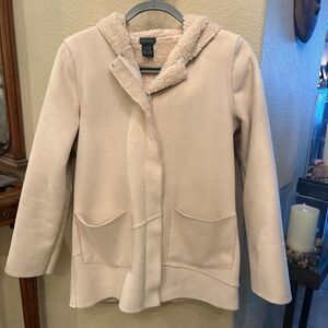 Vintage BABYSTYLE Women Maternity Ivory Faux Suede Sherpa Lined Hooded Jacket-S